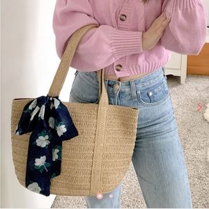 DRAPER JAMES Straw Bag with Floral Scarf